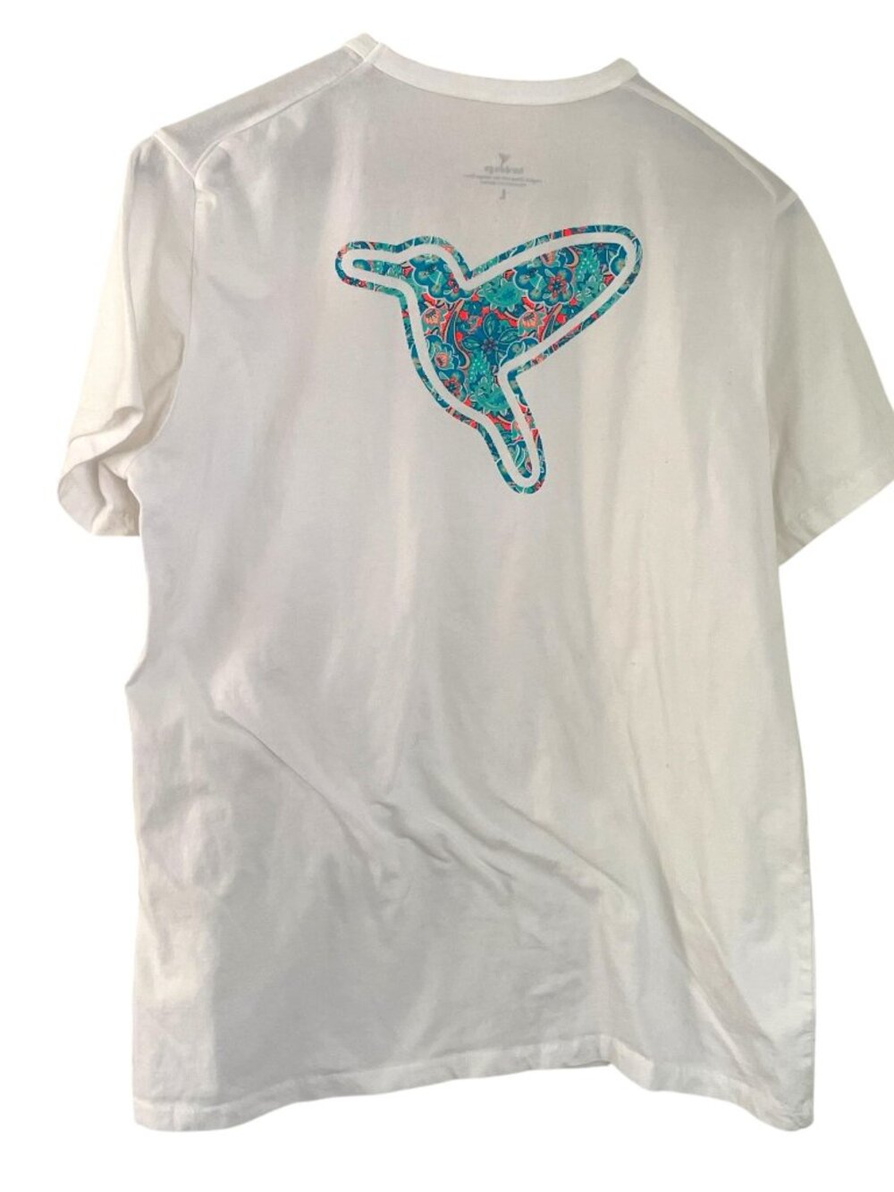 Birddogs T Shirt L Womens White Teal Floral Hummingbird Logo Short Sleeve Top